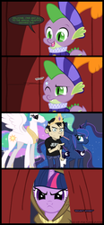 Size: 650x1400 | Tagged: safe, artist:mixermike622, princess celestia, princess luna, spike, twilight sparkle, g4, comic, dan, dan vs