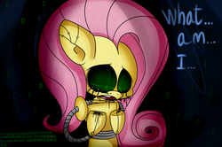 Size: 998x663 | Tagged: safe, artist:extradan, fluttershy, pony, robot, robot pony, ask flutterbot, g4, bust, crying, female, flutterbot, identity crisis, looking down, monologue, open mouth, portrait, roboticization, solo