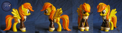Size: 2042x558 | Tagged: safe, artist:mlpendlessnight, spitfire, pegasus, pony, g4, alternate hairstyle, bomber jacket, clothes, customized toy, figure, funko, irl, jacket, photo, solo, toy