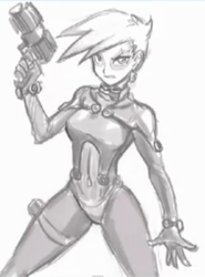 Size: 485x655 | Tagged: safe, artist:johnjoseco, gilda, human, g4, female, gantz, grayscale, humanized, low quality, monochrome, solo