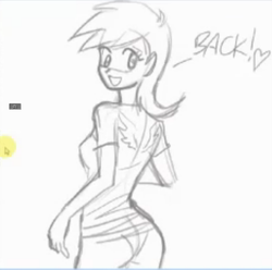 Size: 605x601 | Tagged: safe, artist:johnjoseco, derpy hooves, human, g4, ass, butt, female, grayscale, humanized, low quality, monochrome, solo