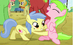 Size: 1376x848 | Tagged: safe, screencap, apple cinnamon, apple flora, gala appleby, jonagold, marmalade jalapeno popette, pink lady, sweet tooth, wensley, earth pony, pony, apple family reunion, g4, animated, apple family, apple family member, bellyrubs, cute, filly, tickling, weapons-grade cute