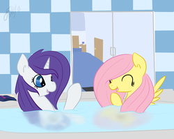 Size: 2317x1840 | Tagged: safe, artist:fribox, fluttershy, rarity, g4, bath, wet, wet mane, wet mane rarity