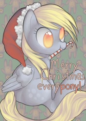 Size: 905x1280 | Tagged: safe, artist:cottony, derpy hooves, pegasus, pony, g4, candy cane, christmas, female, hat, mare, santa hat, solo