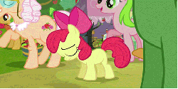 Size: 480x240 | Tagged: safe, screencap, apple bloom, apple rose, apple squash, babs seed, perfect pie, red gala, wensley, earth pony, pony, apple family reunion, g4, animated, apple family member, female, filly, foal, gif, male, mare, stallion