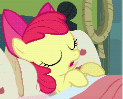 Size: 885x709 | Tagged: safe, screencap, apple bloom, earth pony, pony, apple family reunion, g4, animated, female, gif, sleeping, snoring, solo