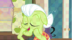 Size: 480x270 | Tagged: safe, screencap, granny smith, earth pony, pony, apple family reunion, g4, animated, face pull, facelift, female, solo, young granny smith