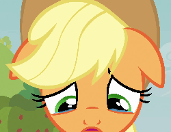 Size: 1400x1080 | Tagged: safe, screencap, applejack, earth pony, pony, apple family reunion, g4, season 3, animated, applejack's hat, cowboy hat, crying, crying on the outside, female, hat, open mouth, solo