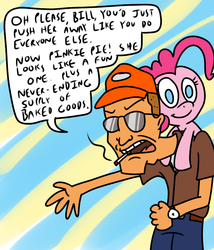 Size: 600x700 | Tagged: safe, artist:corwin, fluttershy, pinkie pie, human, g4, crossover, dale gribble, king of the hill