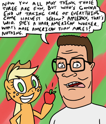 Size: 600x700 | Tagged: safe, artist:corwin, applejack, human, g4, crossover, glasses, hank hill, king of the hill