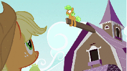 Size: 576x324 | Tagged: safe, screencap, apple brown betty, applejack, earth pony, pony, apple family reunion, g4, season 3, animated, apple family member, background pony, duo, female, gif, mare, silly, silly pony, upside down
