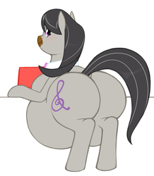 Size: 873x1000 | Tagged: safe, artist:redintravenous, artist:tawksi, octavia melody, earth pony, pony, g4, belly, blushing, butt, chocolate, eating, fat, fatavia, female, food, huge butt, large butt, mare, obese, plot, scrunchy face, solo, treblebutt, weight gain