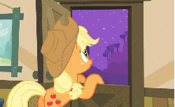 Size: 680x420 | Tagged: safe, screencap, applejack, earth pony, pony, apple family reunion, g4, season 3, animated, applejack's parents, bipedal, bipedal leaning, butt, butt tail, female, leaning, looking up, mare, night, plot, shooting stars, solo, stars