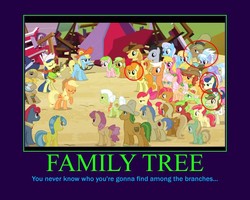 Size: 750x600 | Tagged: safe, edit, edited screencap, screencap, apple bloom, apple cobbler, apple crumble, apple mint, apple rose, apple split, apple strudel, applejack, auntie applesauce, babs seed, big macintosh, bon bon, braeburn, bushel, carrot top, cherry berry, cloudchaser, dizzy twister, emerald green, fiddlesticks, gala appleby, golden harvest, granny smith, green gem, half baked apple, hayseed turnip truck, helia, hoss, kazooie (g4), liberty belle, lucky clover, mr. greenhooves, orange swirl, pink lady, red delicious, red june, shoeshine, sweetie drops, earth pony, pony, apple family reunion, g4, apple family member, blank flank, female, filly, male, mare, motivational poster, stallion, unnamed character, unnamed pony, wingless