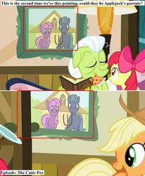 Size: 934x1132 | Tagged: safe, edit, edited screencap, screencap, apple bloom, applejack, granny smith, apple family reunion, family appreciation day, g4, american gothic, applejack's parents, meta