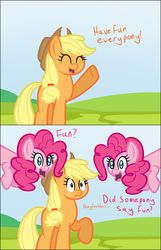 Size: 900x1398 | Tagged: safe, artist:terton, applejack, pinkie pie, earth pony, pony, apple family reunion, g4, clone, comic, female, fun fun fun, mare, pinkie clone