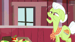 Size: 500x281 | Tagged: safe, screencap, granny smith, apple family reunion, g4, animated, female, male, sneezing