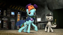 Size: 1366x768 | Tagged: safe, artist:superspy6, mare do well, rainbow dash, g4, batman, crossover, gmod, parody