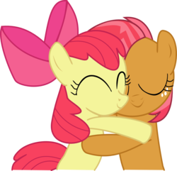 Size: 1100x1062 | Tagged: safe, artist:nero-narmeril, apple bloom, babs seed, apple family reunion, g4, adorababs, adorabloom, cute, eyes closed, freckles, hug, simple background, smiling, transparent background, vector