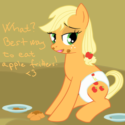 Size: 1280x1276 | Tagged: safe, artist:stargrazer, applejack, earth pony, pony, apple family reunion, g4, apple fritter (food), cloth diaper, diaper, female, food, non-baby in diaper, plate, solo