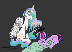 Size: 631x453 | Tagged: safe, artist:madameghosts, princess celestia, twilight sparkle, g4, female, lesbian, ship:twilestia, shipping