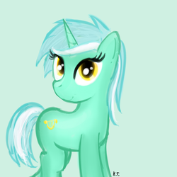 Size: 600x600 | Tagged: safe, artist:cheshiresdesires, lyra heartstrings, pony, unicorn, g4, female, green background, looking at you, questionable source, simple background, smiling, solo