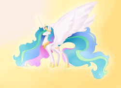 Size: 1750x1275 | Tagged: safe, artist:theperfecta, princess celestia, alicorn, pony, g4, eyes closed, female, impossibly long tail, large wings, long mane, long tail, solo, tail