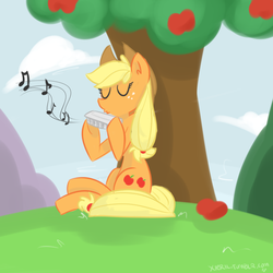 Size: 800x800 | Tagged: safe, applejack, earth pony, pony, g4, female, harmonica, musical instrument, solo