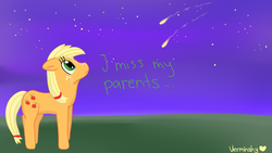 Size: 1920x1080 | Tagged: safe, artist:verminshy, applejack, apple family reunion, g4, applejack's parents, crying, night, sad, shooting star, stars, unhapplejack