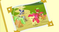 Size: 1177x644 | Tagged: safe, screencap, apple bloom, apple brown betty, apple cinnamon, babs seed, kazooie (g4), earth pony, pony, apple family reunion, g4, season 3, apple brown booty, apple family member, butt, female, filly, foal, male, mare, plot, stallion