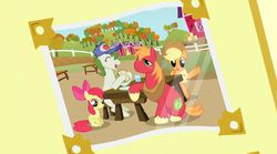 Size: 1175x652 | Tagged: safe, screencap, apple bloom, apple bread, applejack, big macintosh, earth pony, pony, apple family reunion, g4, season 3, apple family member, apple siblings, apple sisters, brother and sister, female, filly, foal, male, mare, siblings, sisters, stallion