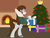 Size: 1024x768 | Tagged: safe, artist:rob barba, oc, oc only, oc:dj martinez, pony, fanfic:all-american girl, bipedal, christmas, christmas tree, clothes, fireplace, happy, human behavior, pants, present, smiling, tree