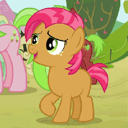 Size: 400x400 | Tagged: safe, screencap, babs seed, earth pony, pony, apple family reunion, g4, season 3, animated, female, hair, hair blowing, male, solo focus