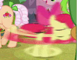 Size: 1224x966 | Tagged: safe, screencap, apple bloom, apple rose, babs seed, red gala, wensley, earth pony, pony, apple family reunion, g4, animated, apple family member, spinning