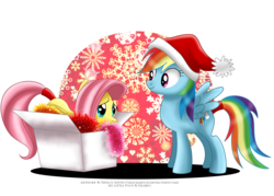 Size: 2500x1786 | Tagged: safe, artist:tiffanymarsou, fluttershy, rainbow dash, g4, hat, santa hat