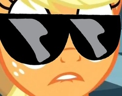 Size: 370x292 | Tagged: safe, applejack, earth pony, pony, g4, dat ass, female, lip bite, meme, solo, sunglasses