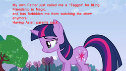 Size: 1280x720 | Tagged: safe, twilight sparkle, g4, crying, pony confession, text