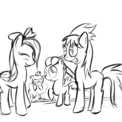 Size: 800x800 | Tagged: safe, artist:cheshiresdesires, cloudchaser, flitter, rumble, thunderlane, g4, sketch