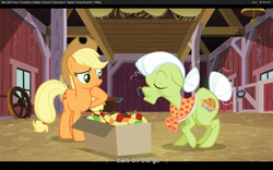 Size: 1680x1050 | Tagged: safe, screencap, applejack, granny smith, apple family reunion, g4, youtube caption