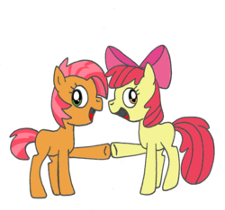 Size: 600x562 | Tagged: safe, artist:twitterfulpony, apple bloom, babs seed, earth pony, pony, g4, duo, duo female, female, filly, foal, hoofbump, simple background, transparent background