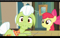 Size: 1680x1050 | Tagged: safe, screencap, apple bloom, granny smith, apple family reunion, g4, internet, youtube caption