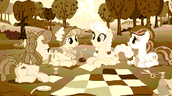 Size: 500x281 | Tagged: safe, screencap, apple rose, auntie applesauce, granny smith, sew 'n sow, earth pony, pony, apple family reunion, g4, animated, female, flashback, mare, young apple rose, young auntie applesauce, young granny smith, younger