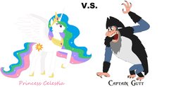 Size: 1273x627 | Tagged: safe, artist:blackrobtheruthless, princess celestia, alicorn, ape, pony, g4, captain gutt, crossover, gigantopithecus, good vs evil, ice age, ice age 4: continental drift, pirate