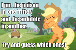 Size: 714x470 | Tagged: safe, applejack, apple family reunion, g4, apple fritter (food), poison