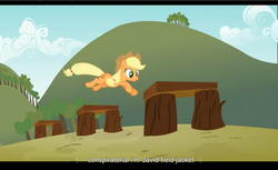 Size: 1680x1028 | Tagged: safe, screencap, applejack, apple family reunion, g4, letterboxing, youtube caption