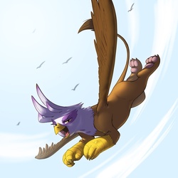 Size: 900x900 | Tagged: safe, artist:kevinsano, gilda, griffon, g4, female, flying, open mouth, paw pads, paws, solo, underpaw