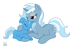Size: 2835x1899 | Tagged: safe, artist:shadawg, trixie, oc, oc:trixie's mom, pony, unicorn, g4, duo, female, filly, high res, mare, mother, mother and daughter, parent, signature, simple background, sleeping, transparent background