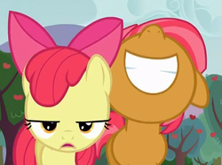 Size: 440x328 | Tagged: safe, edit, edited screencap, screencap, apple bloom, babs seed, apple family reunion, g4, inverted mouth