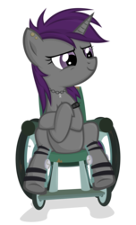 Size: 2655x4370 | Tagged: safe, artist:jittery-the-dragon, oc, oc only, oc:sparky scamper, pony, hoof braces, simple background, solo, transparent background, wheelchair