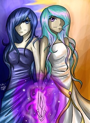 Size: 1616x2208 | Tagged: safe, artist:tao-mell, princess celestia, princess luna, human, g4, duo, humanized